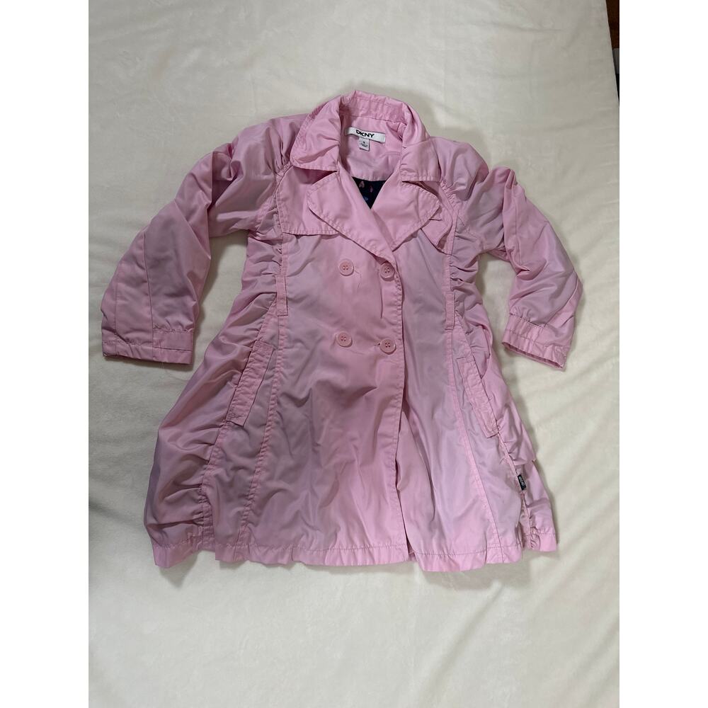 DKNY Girls Pink Trench Coat Jacket Size 5 Lightweight Double Breasted